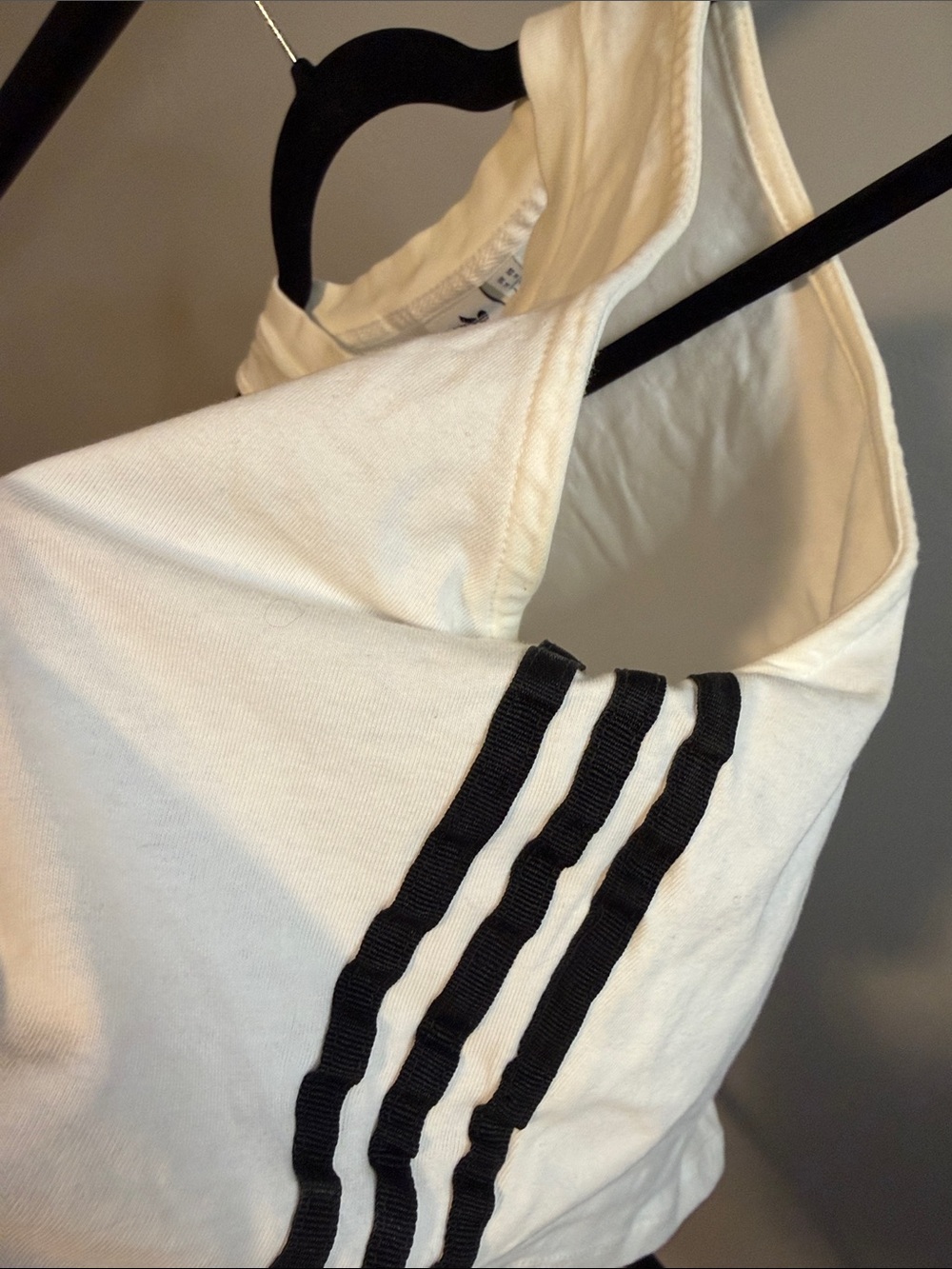 adidas White Cropped Muscle Tank with Black Trim - Picture 3 of 4